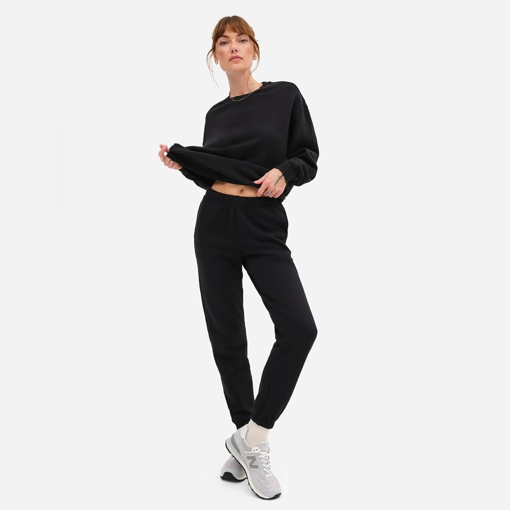 $128 MATE the label Organic Fleece Relaxed Pocket Sweatpant Jet Black NWT - Picture 2 of 6